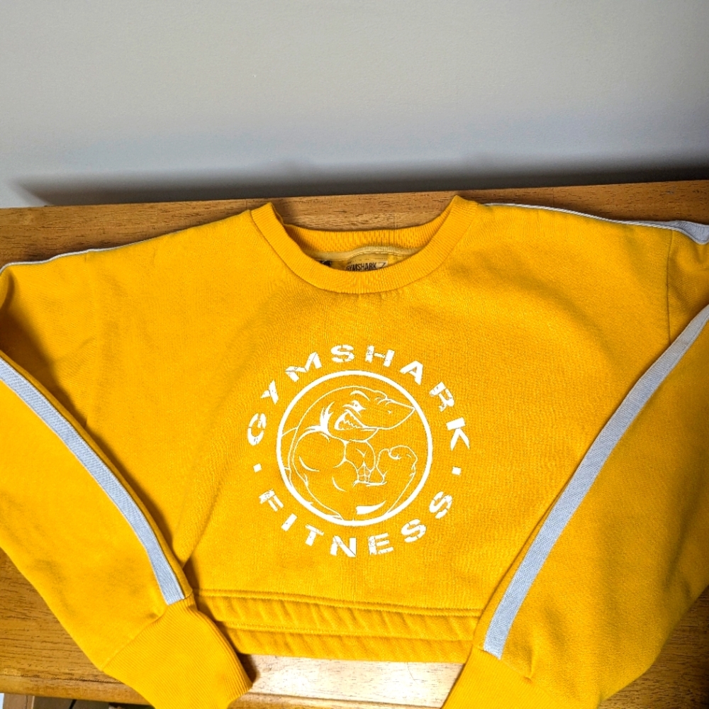 Gymshark Yellow Crewneck Crop Top Sweater with White Graphics